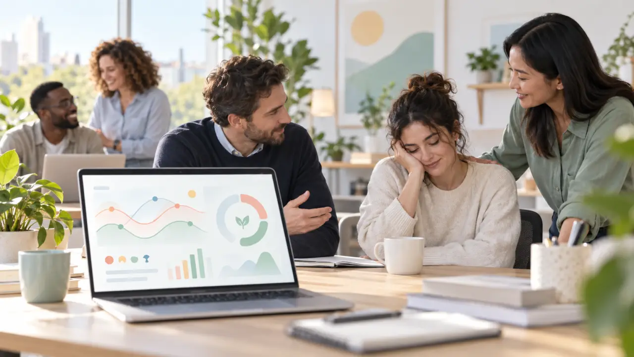 Tableau de bord présentant des indicateurs doux sur le bien-être d'une équipe