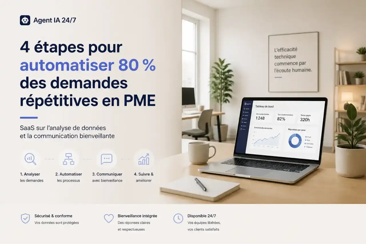 Agent IA 24/7 : 4 étapes pour automatiser 80 % des demandes répétitives en PME