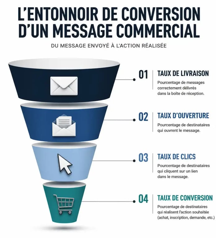 Entonnoir de conversion et analyse de performance d'un message commercial