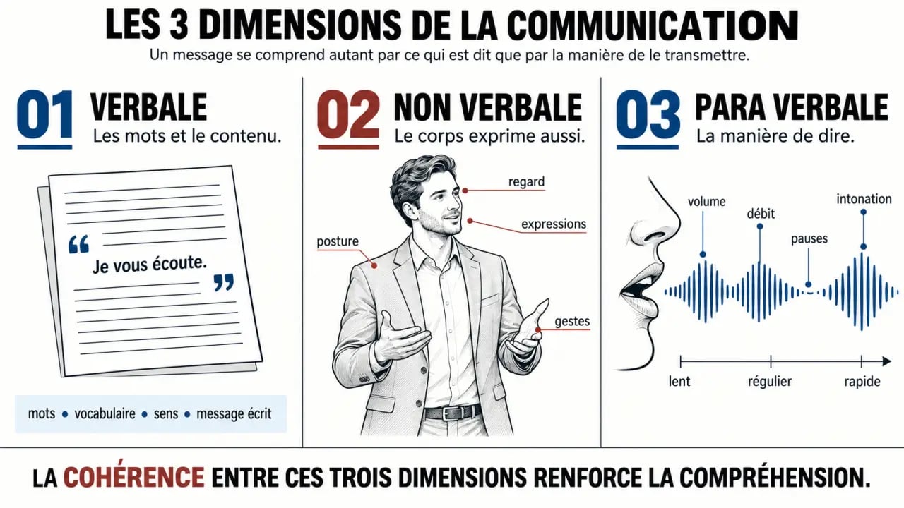 Communication verbale, non verbale et para verbale : synthèse visuelle des trois dimensions
