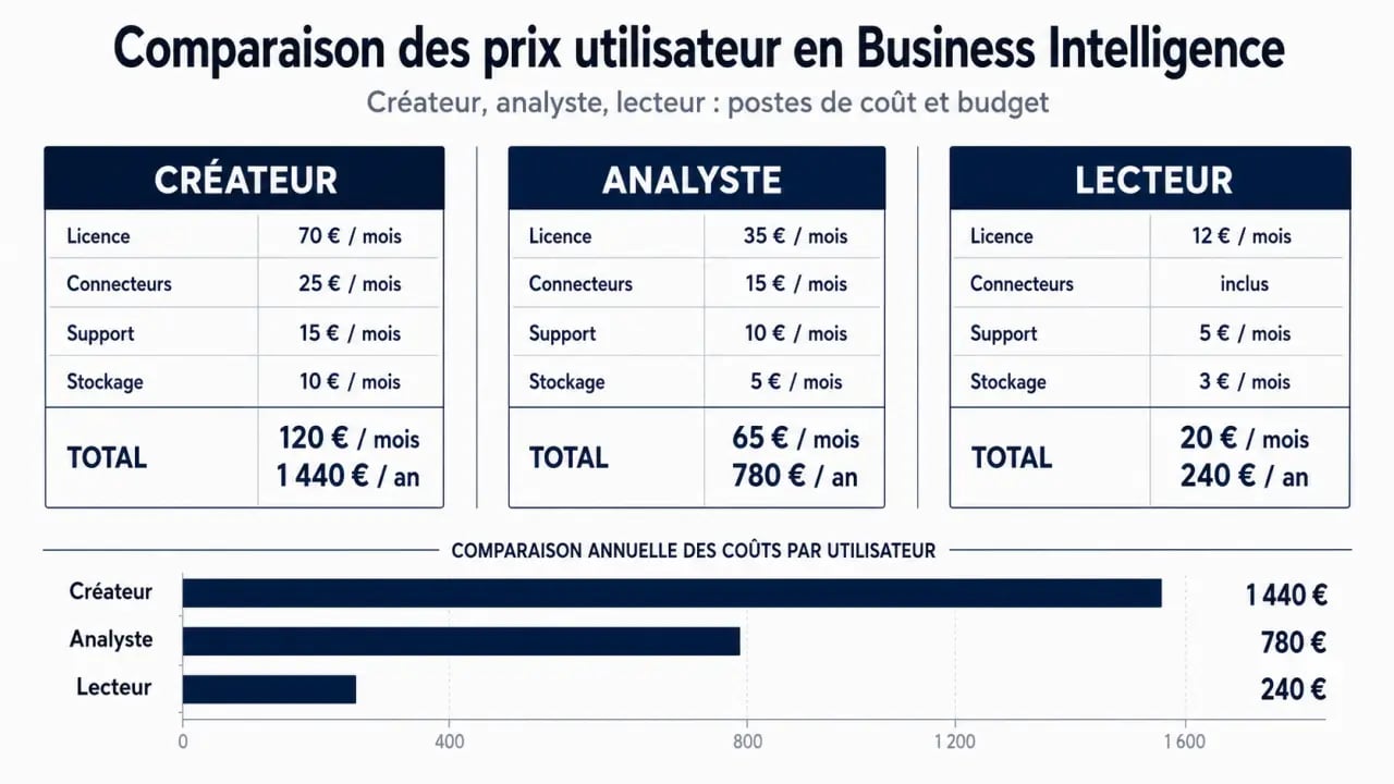 Business intelligence datacube analytics prix utilisateur : comparaison des coûts par rôle et par licence