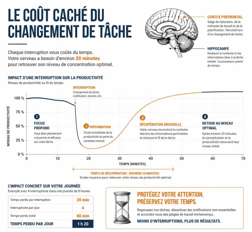Infographie sur le coût de changement de tâche et la perte de productivité liée aux outils de communication